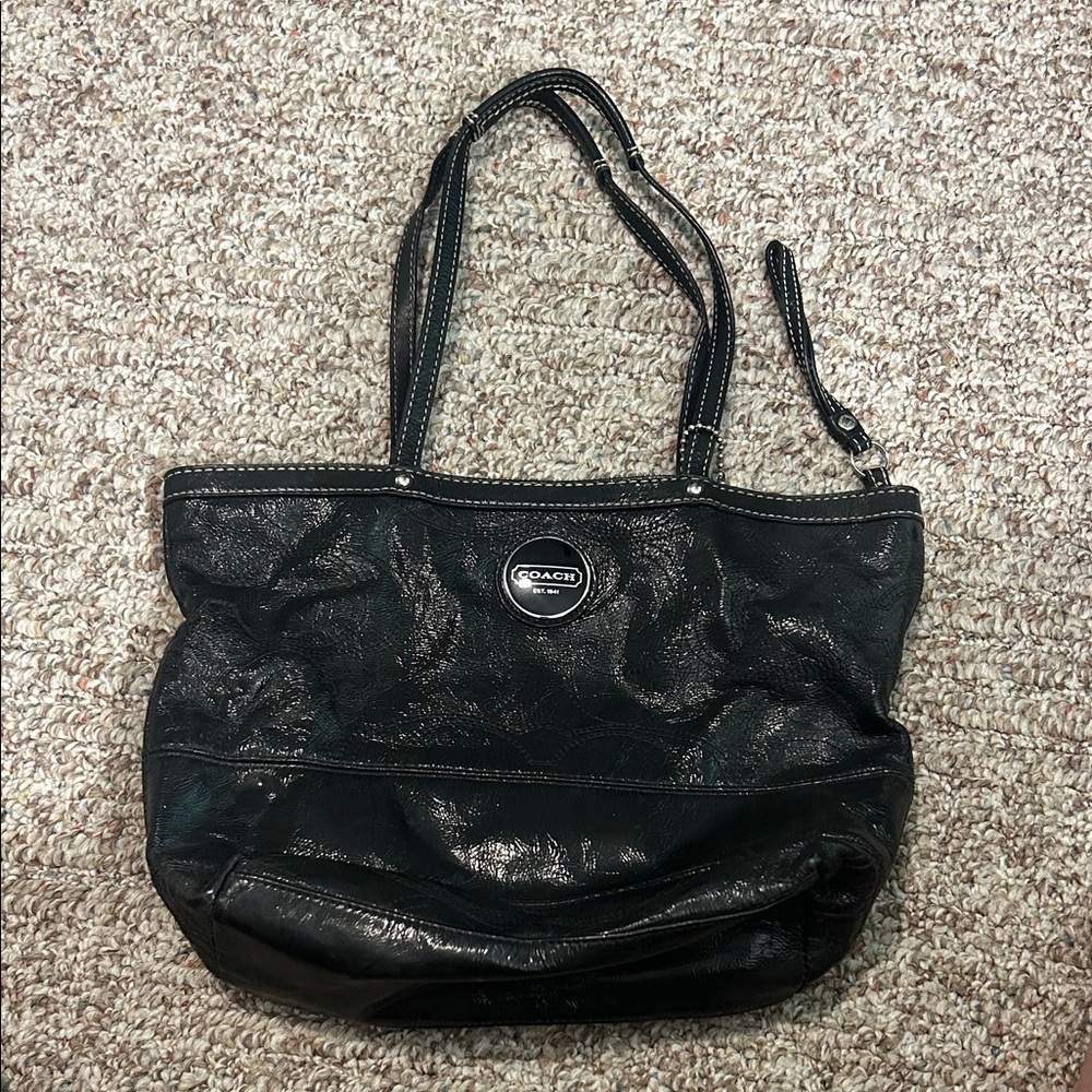 Coach Shiny Black Tote Bag